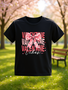 T-shirt graphique « Valentine Vibes » pour femme, décontracté, à manches courtes, col rond, en polyester tricoté, motif lettres et nœud, idéal pour l'été - Product Image 2