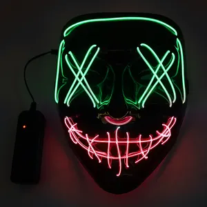 Multi-Color Luminous LED Face Mask Black V Festival Props Fright with Handmade Funny Oni Ghost Skull Halloween Cosplay Mask