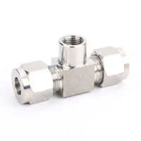 304 Stainless Steel Female Ferrule Tee Fitting Double Ferrule Meter Tube Adapter 1/8 1/4 1/2