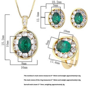 Wholesale Eco-friendly Copper Gold Plated 8*10-5*7mm <b>Emerald</b> Green Cubic Zirconia Retro Jewelry Set for Women - Product Image 3