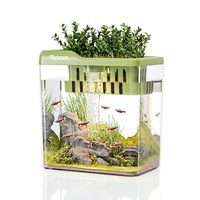 Aquarium écologique transparent lumineux en plastique carré pour petits poissons, idéal pour le salon ou le bureau