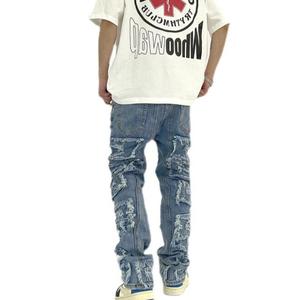 Quần Bò Túi Hộp Denim Rách Xếp Chồng Theo Yêu Cầu Phổ Biến Cho Nam Quần Denim Quần Bò Ống BÓ RÁCH Rách Cho Nam - Product Image 4