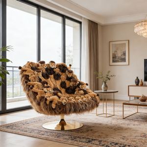 Poltrona Girevole Moderna Unica a Forma di Leone in Tessuto Soffice per Arredamento Soggiorno - Product Image 5