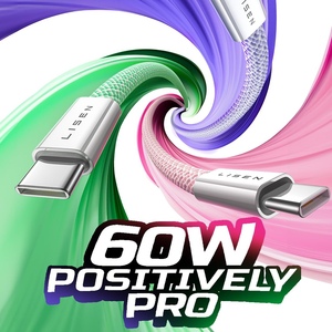 LISEN Popular 6.6FT <span class=keywords><strong>USB</strong></span> C a <span class=keywords><strong>USB</strong></span> C Cable trenzado de 48 hilos 60W 3.1A Carga rápida para iPad iPhone Samsung MacBook - Product Image 2