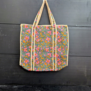 Sac fourre-tout pour femme imprimé au bloc, sac de plage décontracté, sac à main de luxe ethnique traditionnel indien, magnifique sac fourre-tout fait main - Product Image 1