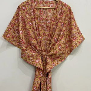 Kaftan court en soie pure, taille unique, ample et confortable pour toutes les tailles, environ 47 pouces, fournisseur d'Inde - Product Image 1