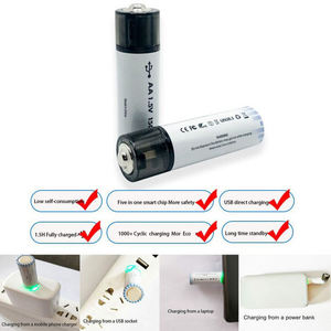 Venta al por mayor de fábrica 1,5 V baterías recargables <span class=keywords><strong>AA</strong></span> batería de iones de litio con cable de carga tipo C