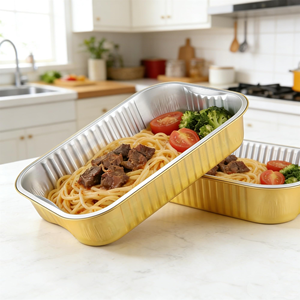 Conteneur rectangulaire jetable en aluminium doré de grande capacité (3500 ml) résistant aux hautes températures pour barbecue - Vente en gros - Product Image 4