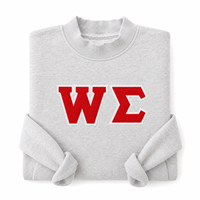 Sweat-shirt à col rond en feutre personnalisé avec lettres grecques brodées, avec le symbole Sigma W rouge et bordure blanche, pour la fraternité et la sororité