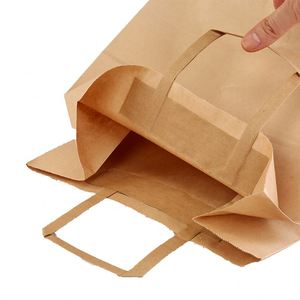 Sacs de courses en papier kraft recyclé personnalisables OEM avec poignée à patch pour la promotion, les supermarchés et les expositions - Product Image 3