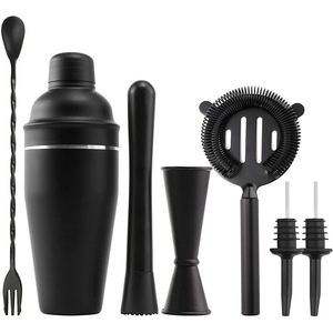 Meilleures ventes 2024 YSbar ZL21120905 Shakers à cocktails en acier inoxydable noir mat, accessoires <span class=keywords><strong>de</strong></span> bar, coffret cadeau avec support en bois - Product Image 1