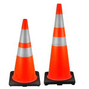 Cône de signalisation routière Roadsafe LZ modèle 45cm/70cm/90cm en PVC rouge/orange, base de 360mm, réflecteur de 150+100mm, cône de sécurité durable - Product Image 1