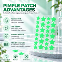 Patchs Hydrocolloïdes Anti-Acné Personnalisables OEM à l'Huile Essentielle d'Arbre à Thé, Marque Privée, Patchs Étoiles Vert Fluorescent pour Boutons et Imperfections
