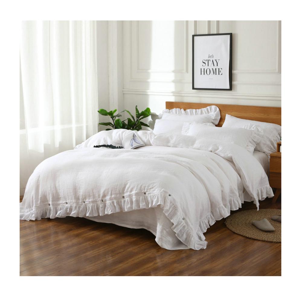 ESASILK Ruffle Linen Duvet cover sets 100% Pure French Linen king Queen twin 3 piece bedding Sets