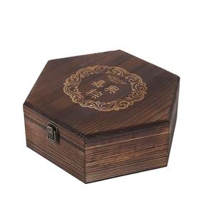 Caja de almacenamiento hexagonal de madera para joyería, embalaje de regalo, tamaño y grosor personalizables, 1-3L, diseño retro con tapa abatible. - Product Image 1