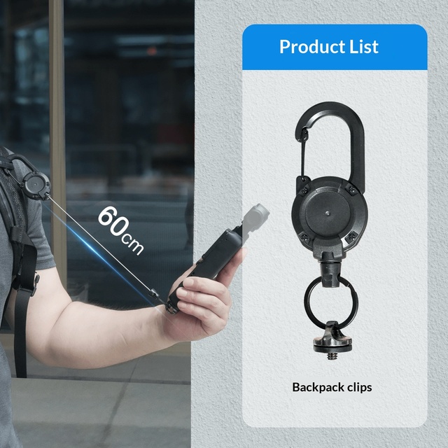 60cm Telescopic Backpack Clip for DJI Osmo Pocket 4 3, Retractable Anti-Lost Camera Mount for Vlogging, Hiking, Outdoor Shooting