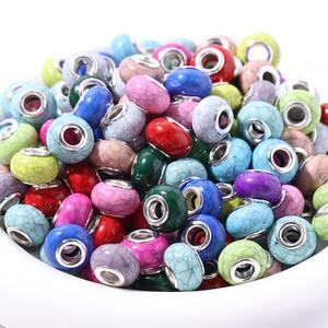 Perles en résine de couleur unie, turquoise, à gros trous, perles en lucite craquelée, pour bracelet DIY, perles en plastique acrylique - Product Image 4