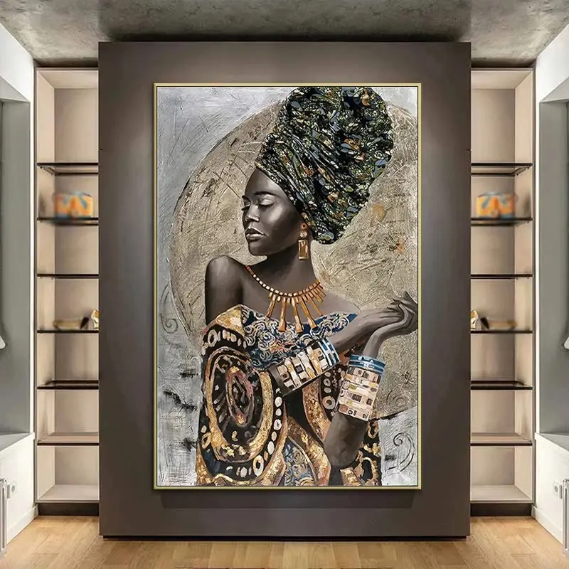 Wall Art Posters Prints Figura Abstrata Wall Picture Sala Home Decor Retrato Pintura a óleo sobre tela Mulher Africano Preto