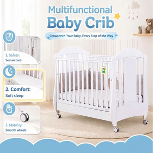 Cuna de Madera de Pino Sólido Blanca Ecológica con Diseños de Dibujos Animados para Uso en Exteriores y Hospitales, Servicio OEM/ODM - Product Image 4