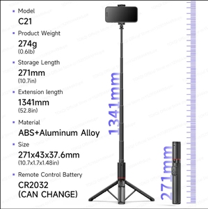 Treppiede per Telefono Portatile in Lega di Alluminio+ABS Bastone Selfie da Tavolo con Telecomando Wireless Pieghevole Espandibile Rotante con Clip di Fissaggio - Product Image 4