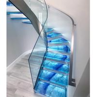 Moderne Metallene Gebogene Wendeltreppe mit Glasstufen Glasgeländer Pulverbeschichtet DIY Innentreppe für Villa & Hotel