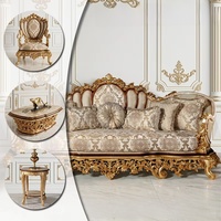 Ensemble de canapés de luxe en or champagne élégant, canapé en bois sculpté de style royal turc avec table à manger, adapté aux grands intérieurs de manoirs