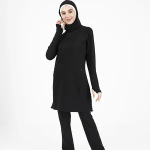 Black White Long Top Muslims Yoga Sportswear Set Islamic Muslimah Hijab Hoodies And Pant Modest Set for Woman Muslim