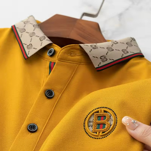 Camiseta Polo de Manga Corta con Cuello y Diseño de Patchwork Colorido 2025, Camiseta de Algodón con Bordado de Letras y Cuentas para Hombre, Estilo Casual de Negocios - Product Image 6