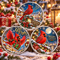 Pièce de monnaie commémorative de Noël personnalisée en cuivre pur 999 de 1 oz, motif oiseau cardinal, boîte cadeau, relief 3D, impression UV, objet de collection