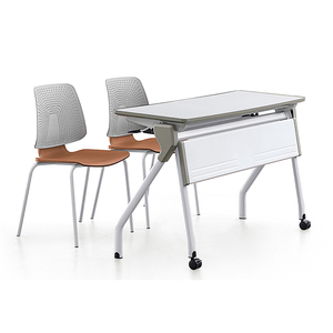 Ensemble de chaises et de bureaux scolaires modulaires commerciaux avec table pliante coulissante et mobile, durable et écologique, pour les séminaires scolaires et les études - Product Image 1