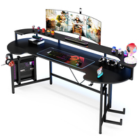 Long bureau de jeu LED de 75 pouces avec étagère de moniteur grand bureau Gamer PC bureau d'ordinateur ergonomique RGB noir Table de jeu