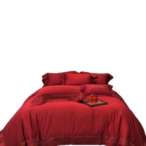 Taiguhui Red Long-staple Cotton 100-count Four-piece <b>Bedding</b> <b>Set</b> Wedding Use Breathable Solid Color - Product Image 5