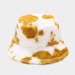 Sombrero de pescador con estampado de vaca para mujer, nuevo modelo coreano de otoño-invierno, gorro tipo cubo con cordón, de felpa gruesa y cálida, estilo moderno. - Product Image 4
