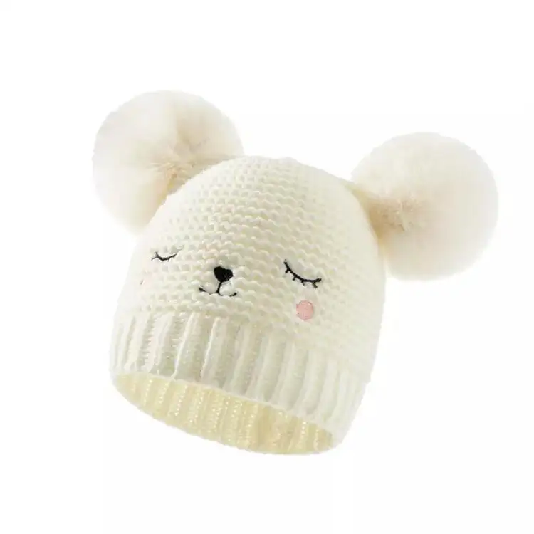 Casual little girl boy baby children winter knitted hat and Hat Baby wool brimless urinal cap with smiling face embroidery
