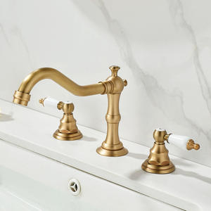 Robinet de lavabo à <span class=keywords><strong>double</strong></span> prise à trois trous en laiton antique de style européen Lavabo de salle de bain moderne à <span class=keywords><strong>double</strong></span> fente chaude et froide sous le comptoir - Product Image 3