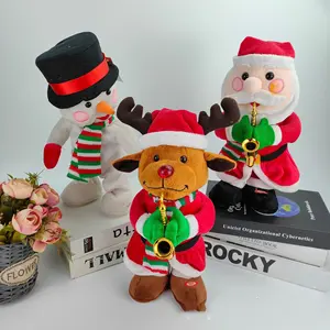 Türük alaşımlı tbm Navidad noel dekorasyon dans bebek elektrikli peluş oyuncak LED aydınlatma saksafon müzik noel kardan adam Santa