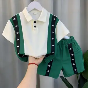 New style teen boys summer polo shirt set short sleeve printed T-shirt with shorts 2 pcs clothing set