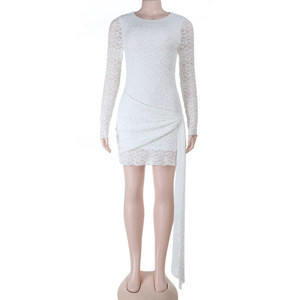 Vestido Sexy de Encaje <span class=keywords><strong>Blanco</strong></span> con Cuello Redondo, Manga Larga, Ajustado, Mini Falda, Elegante, Informal, para Mujer, Producto en Tendencia 2026 - Product Image 4