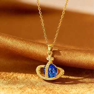 Collar de titanio Saturno con microincrustaciones de diamantes, diseño de planeta Empress Dowager, estilo europeo americano, superventas, circonita súper brillante, deportivo - Product Image 3