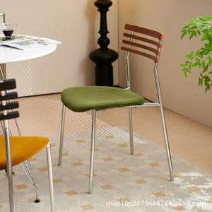 Dining Chair Upholstered Green Seat Metal Frame Wooden <b>Backrest</b> For Dining Room - Product Image 2