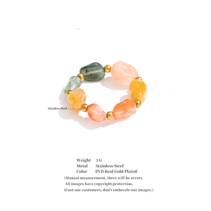 JINYOU 5115 絶妙なマルチカラー ユニセックス 天然石ビーズリング ステンレススチールアクセント付き伸縮性リング ギフトに - Product Image 6
