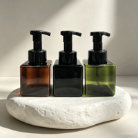Bouteilles Pompe Rectangulaires de Luxe en Mousse PET Blanches Ambrées Vides pour Shampoing, Lotion, Nettoyant Visage, Mousse pour les Mains avec Estampage Doré et Sérigraphie