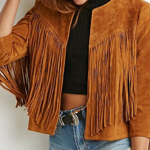 Veste en daim véritable à franges respirante et tricotée, avec design de couleur personnalisé, prix abordable pour femmes - Product Image 4