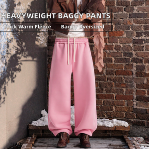 Pink Wide Leg Sweatpants <b>Men</b> <b>Elastic</b> <b>Waist</b> Drawstring Casual Midweight <b>Trousers</b> - Product Image 2