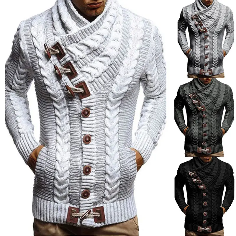 Men's Knitted Jacket Cardigan Winter Slim Fit Shawl Collar sweater pullover