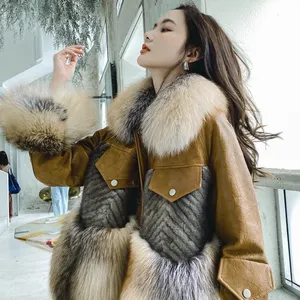 Miegofbuy-blouson en cuir de vison et de renard pour femme, vêtement de luxe chaud, Streetwear, en peau de mouton, naturelle, nouveauté 2021
