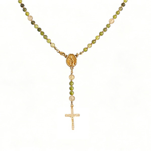 Collar de Rosario de Piedra Natural con Medalla de la Virgen María en Cobre Chapado en Oro y Cruz Colgante, Joyería Católica de Oración <span class=keywords><strong>para</strong></span> <span class=keywords><strong>Mujer</strong></span> - Product Image 2
