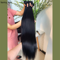 KEMY HAIR Ensemble de mèches de cheveux humains vierges brésiliens Remy, avec fermeture en dentelle, à texture lisse, à double trame, sans perte de cuticule.