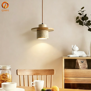Lampada a Sospensione in Travertino Giallo Stile Giapponese Chic, Piccola, Intelligente, Dimmerabile, in Legno Antico di Alta Qualità per Sala da Pranzo, Naturale - Product Image 2
