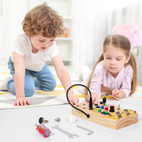 Tablero de circuitos de madera Montessori para niños, tablero de actividades educativo con interruptor LED, juguete educativo para niños